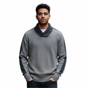 Banana Republic Men’s Shawl Collar Sweater Gray Merino Wool Pullover - Small